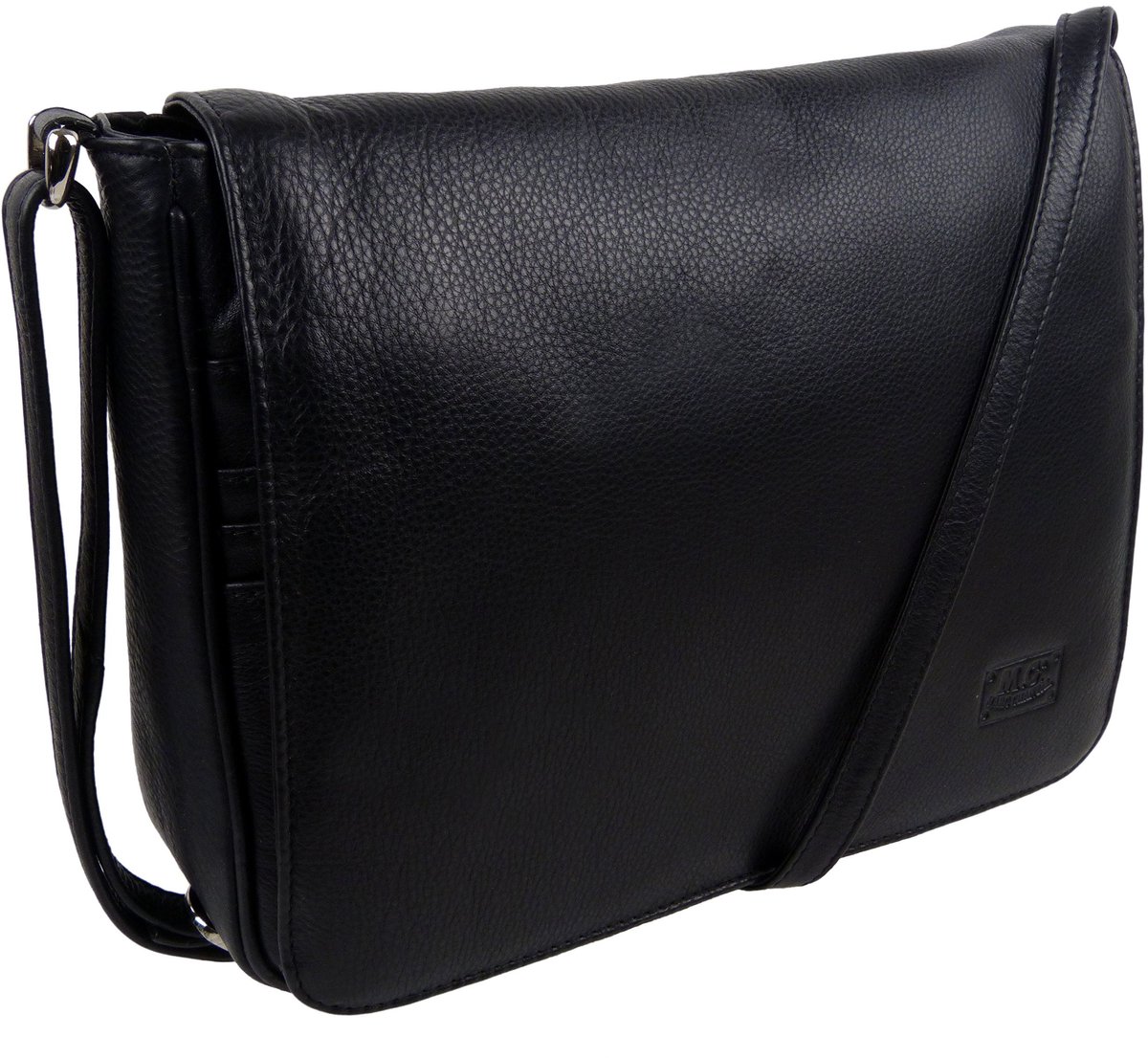 Elzusha - Dames Leren Crossbody Handtas met Flap in Zwart