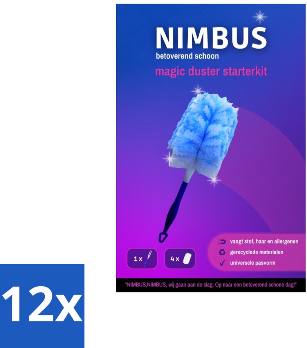 NIMBUS Magic Duster Starterkit Handvat + 4 Navullingen 1 set - Voordeelverpakking - 12 stuks