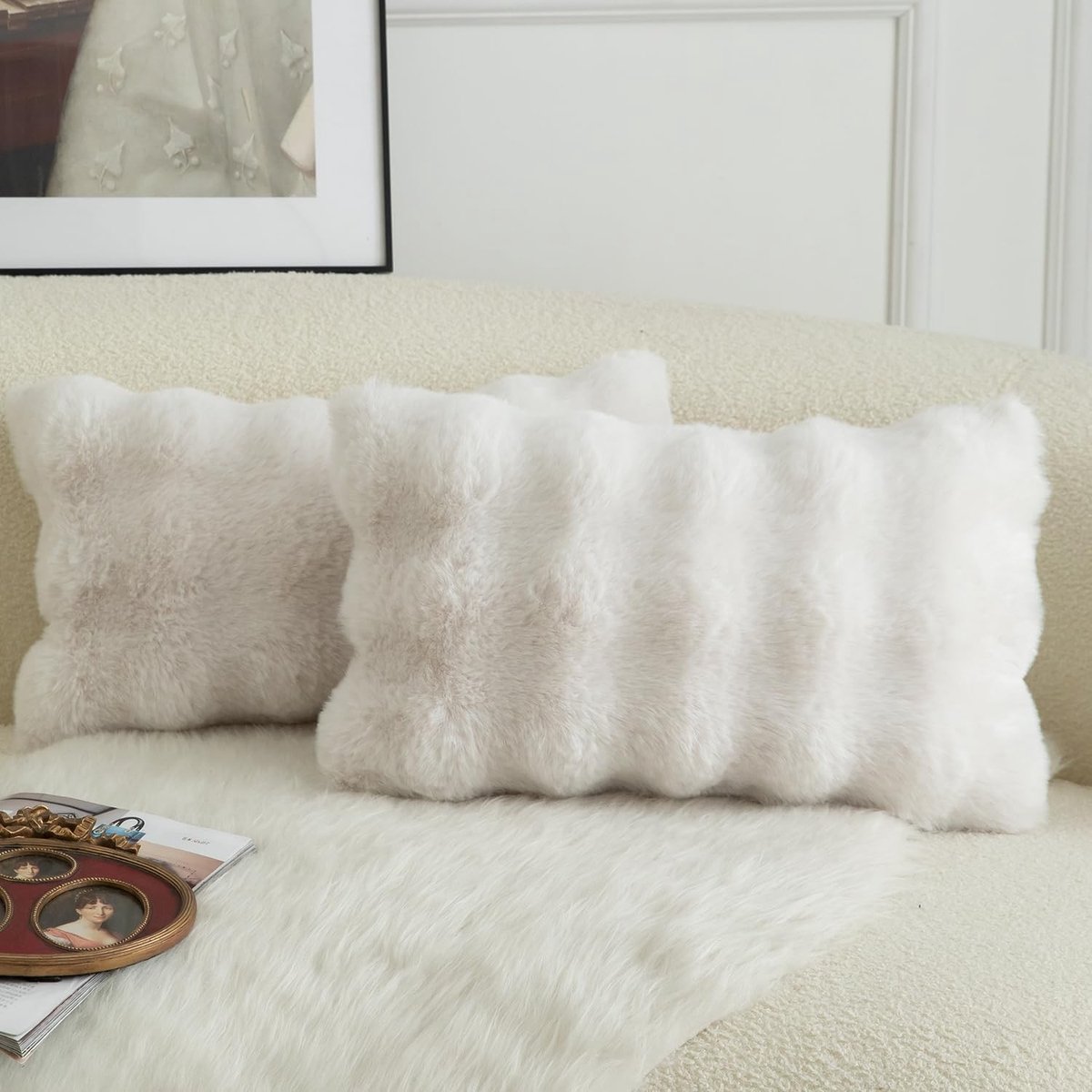 Set van 2 Luxe Decoratieve Dikke Wol Kussenhoezen, Super Zacht Golf Bubble Pluche Kussen, Ideaal voor Bank en Slaapkamer, 30 x 50 cm