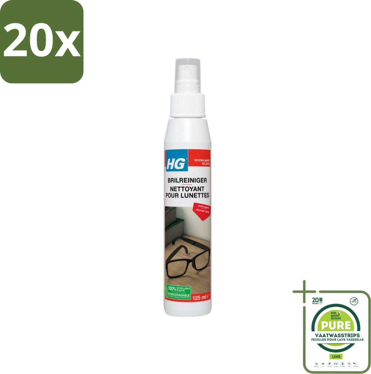 20 x HG Brilreiniger 125 ml - Grootverpakking - Brilreiniger - Brillen Schoonmaken - Lenzen Reinigen - Glasheldere Lenzen - Bril Onderhoud