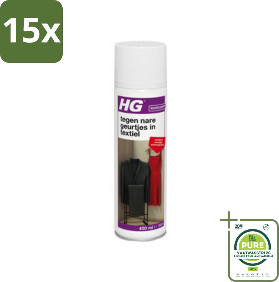 15 x HG Tegen Nare Geurtjes In Textiel 400 ml - Grootverpakking - Geurverwijderaar - Textielreiniger - Kledingverfrisher - Geurneutralisator - Wasruimte