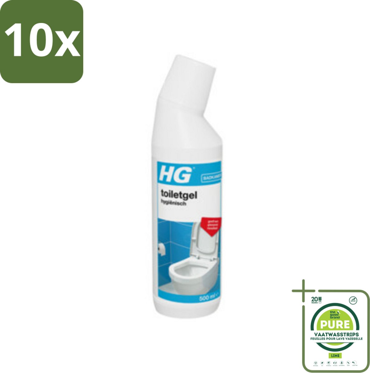 10 x HG Toiletgel Hygiënisch 500 ml - Grootverpakking - Toilet Schoonmaak - Toiletreiniger - Kalkverwijderaar - Toiletgel - HG Toiletgel