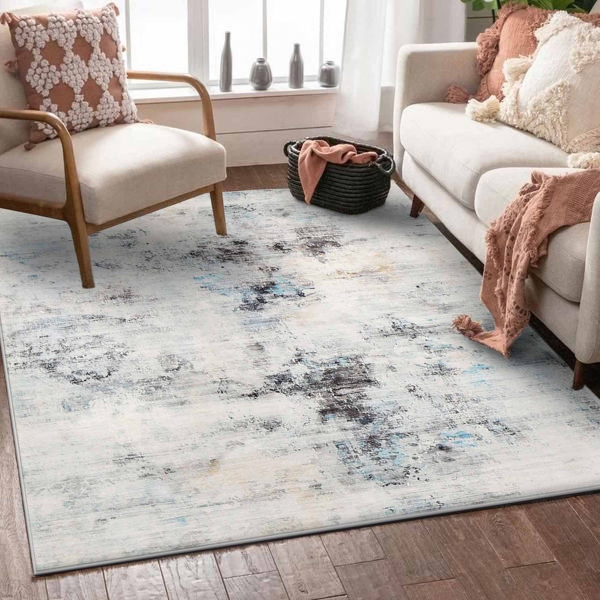 Elzusha - Abstract Vloerkleed 120x160cm Grijs - Modern Design met Ink Splatters