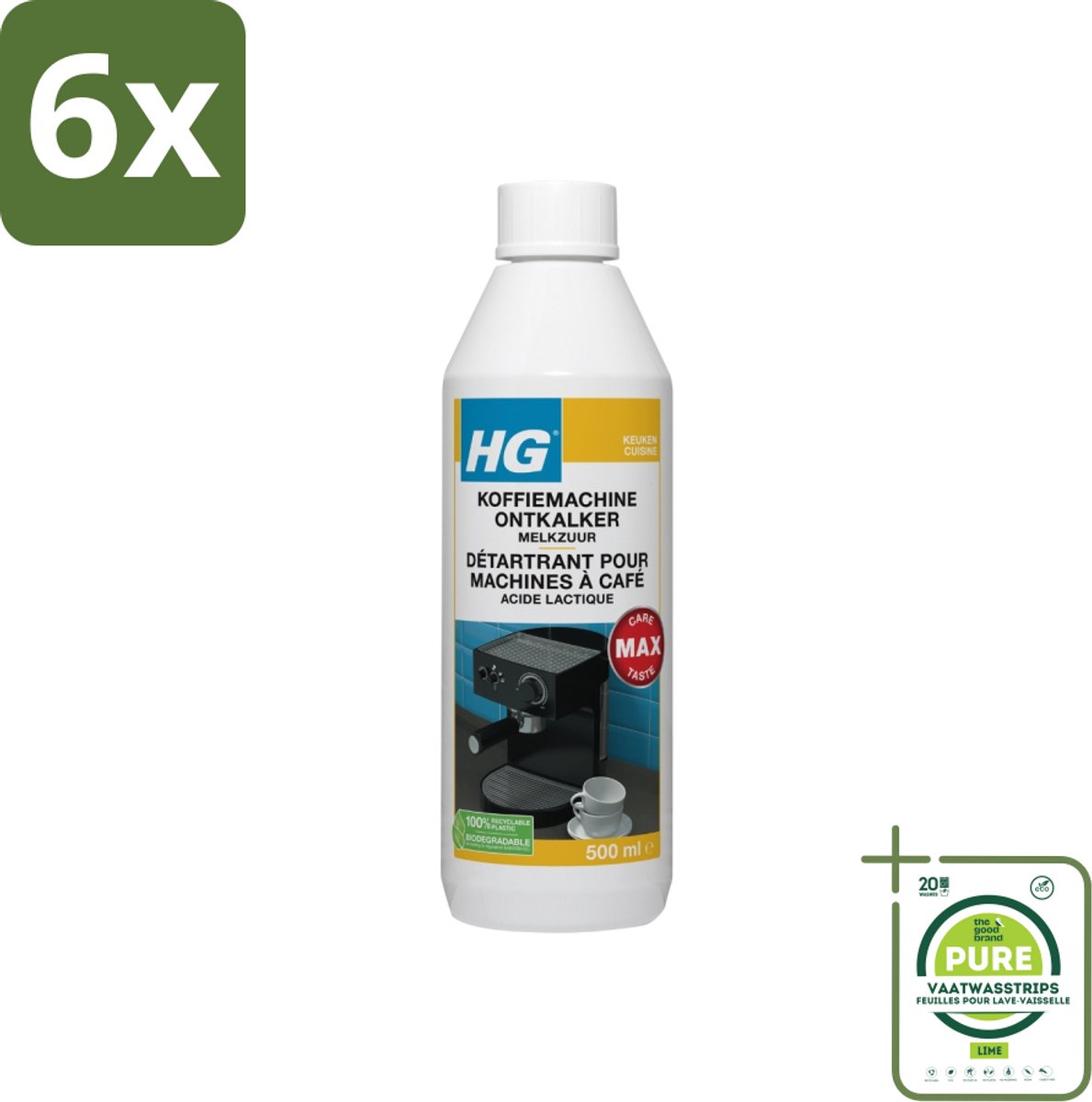 HG Koffiemachine Ontkalker Melkzuur 500 ml - Voordeelverpakking - 6 stuks - Koffiemachine ontkalken - Ontkalker melkzuur