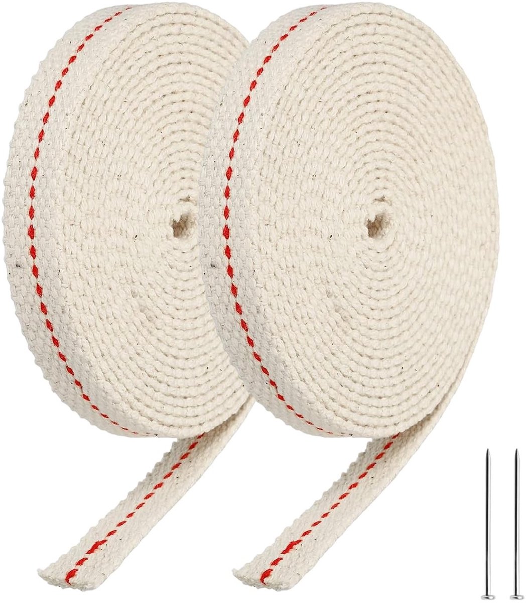 Elzusha - 2 Rollen Katoenen Lont voor Olielampen, 10 mm x 2 m