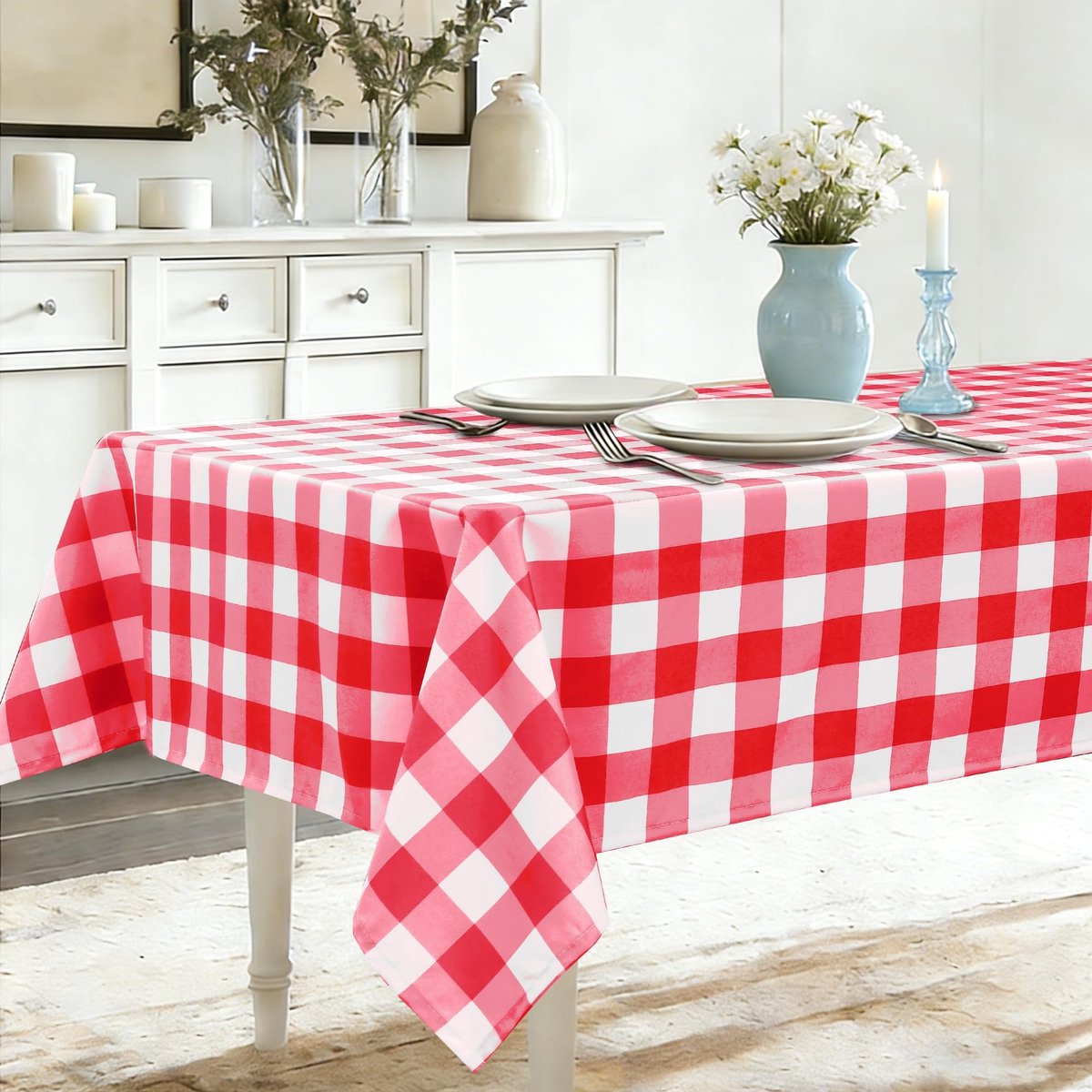Elzusha - Weerbestendig Rectangulair Tafelkleed 140 x 240 cm Rood en Wit