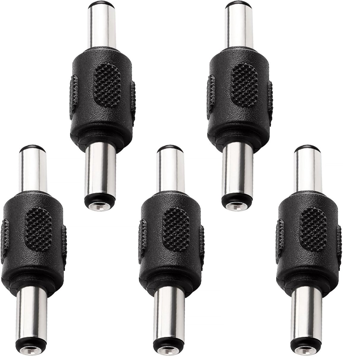 5 Stuks DC Male to Male Plug Connector 5.5x2.1mm voor CCTV Camera's, LED Strips en Beveiligingssystemen