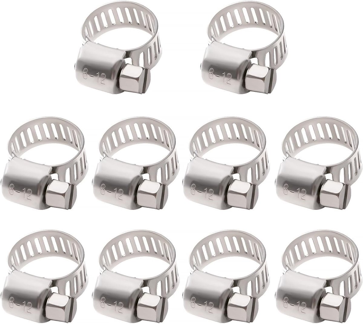 10 Stuks 6-12mm Slangklemmen, RVS Gear Slangklemmen, Verstelbare Slangklemmen voor Waterleidingen en Loodgieterswerk