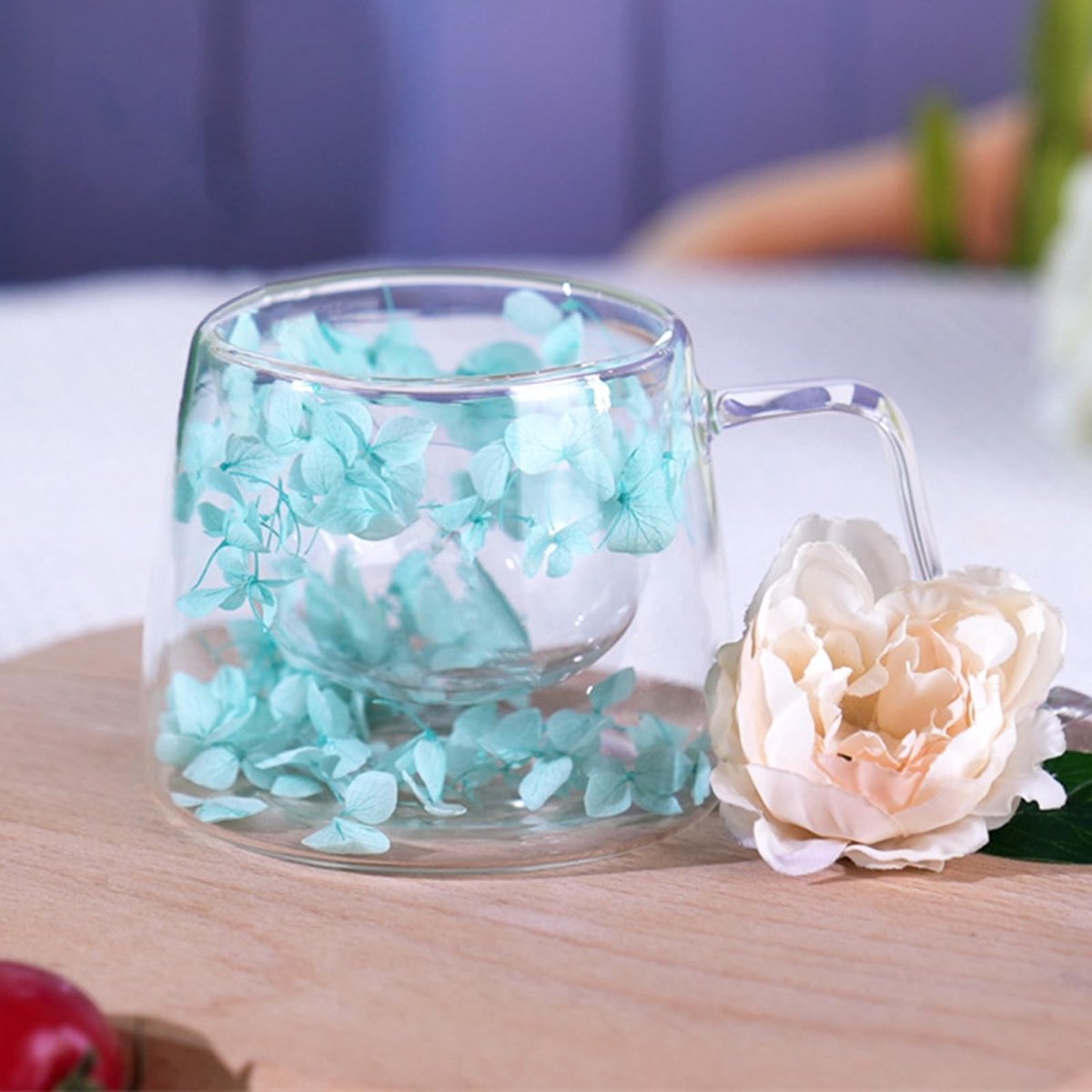 Elzusha - Dubbele Wand Glazen met Gedroogde Bloemen en Handvat 300ml