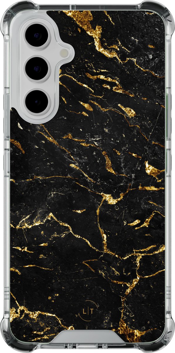Shockproof hoesje - Geschikt voor Samsung Galaxy A55 - Marmer zwart goud - Extra sterke case - TPU/polycarbonaat - - Multi, Transparant