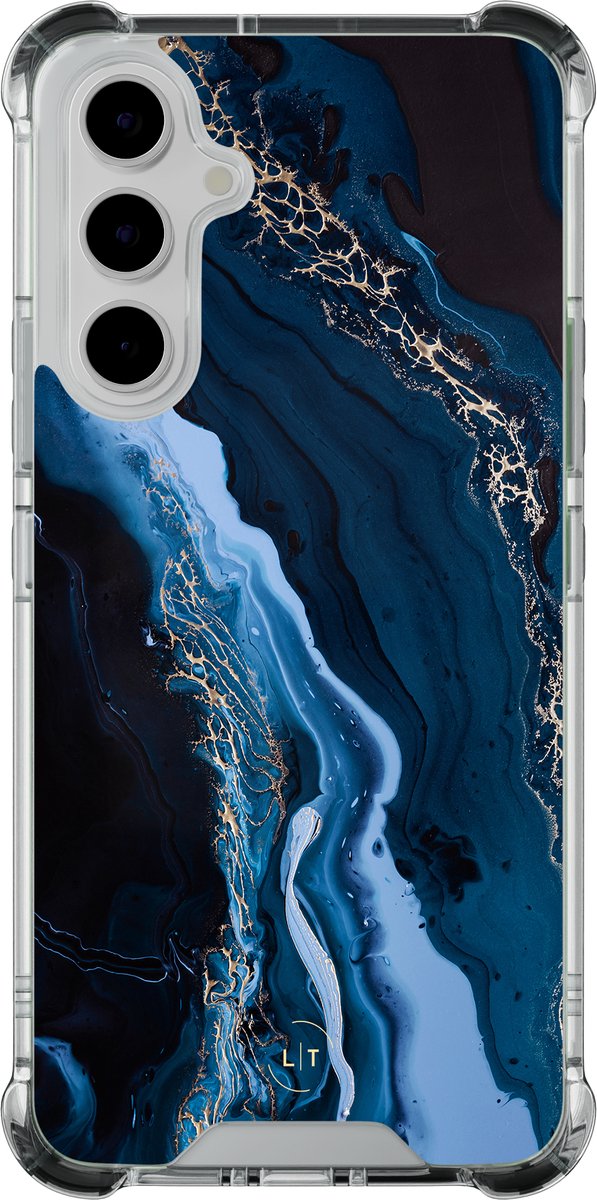 Shockproof hoesje - Geschikt voor Samsung Galaxy A55 - Marmer lagoon blauw - Extra sterke case - TPU/polycarbonaat - - Multi, Transparant