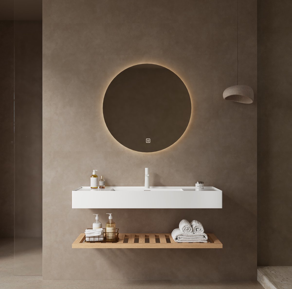 STILVORA Badkamermeubel - Wandhangende Wastafelcombinatie Met Opbergplank - Voor Badkamer - Houtnerf En Wit - 120 Cm