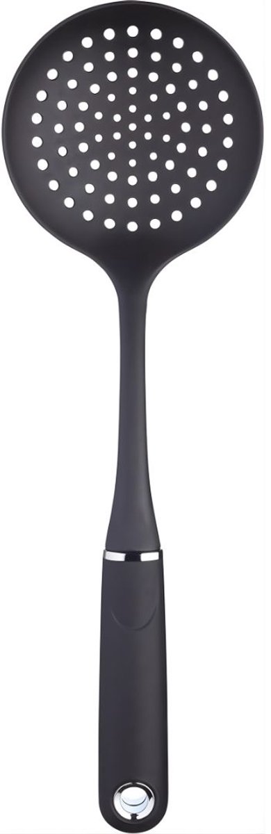 KIRA® Spatel - Keukenhulp - Schuimspaan - Hittebestendig - Voor Soepen & Frituren - Met Extra Lange Steel - Zwart - 44cm x 12cm x 5cm