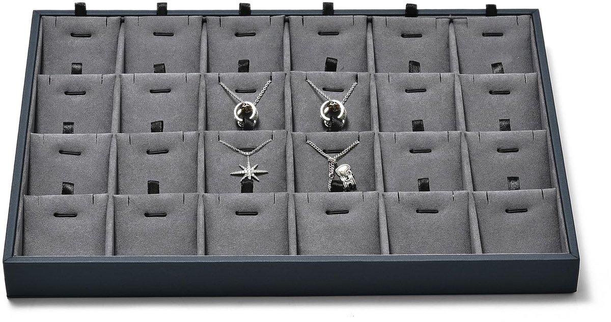 Elzusha - Microfiber Sieraden Organizer Tray met 24 Vakken - Voor Oorbellen en Hangers