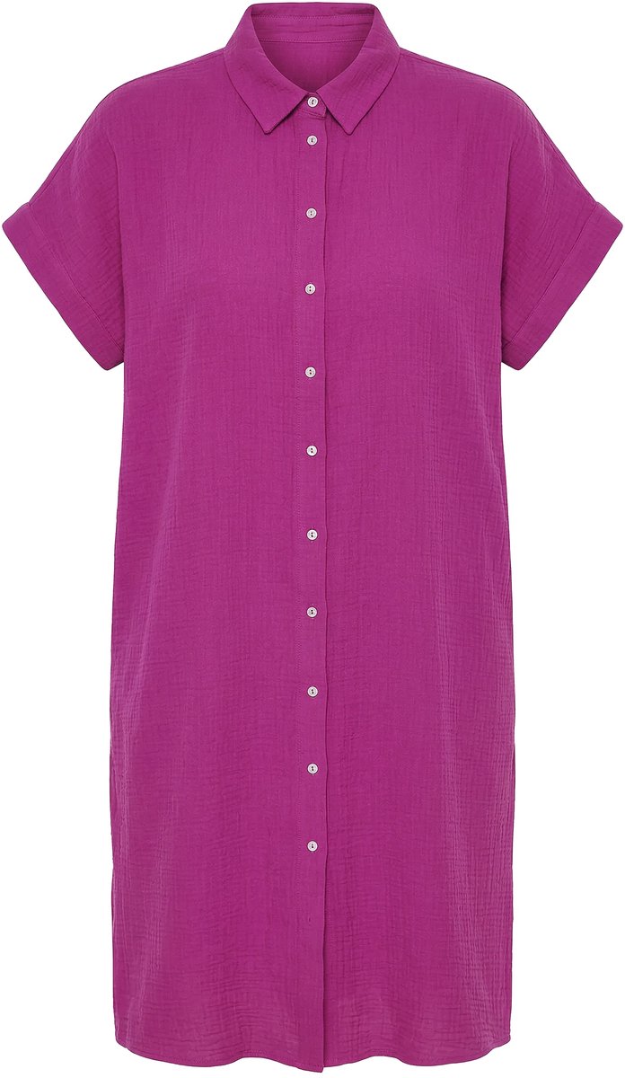 Studio Untold - Dames - Longblouse lang eivormig model mousseline korte mouwen - Magenta - Maat 58+