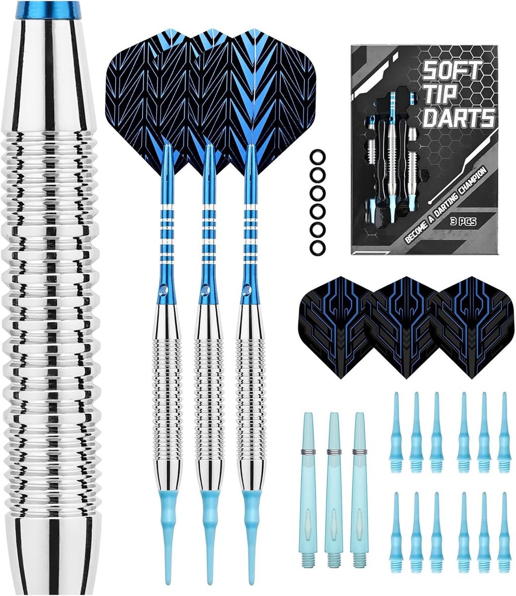 Set van 3 professionele darts met plastic punt en gegalvaniseerde regenboog behuizing, inclusief opbergdoos voor dartspelletjes