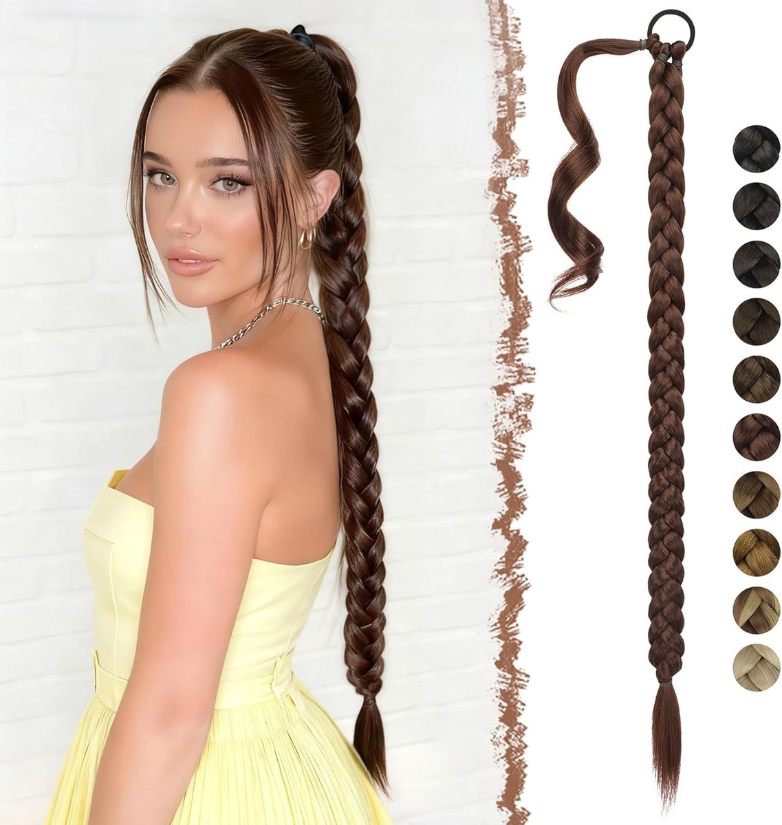 Langdurige Ponytail Extensions van 85 cm - Donkerbruin Vlechtstuk van Synthetisch Haar voor Vrouwen, Perfect voor Stijlvolle Haarstijlen en Gemakkelijk in Gebruik