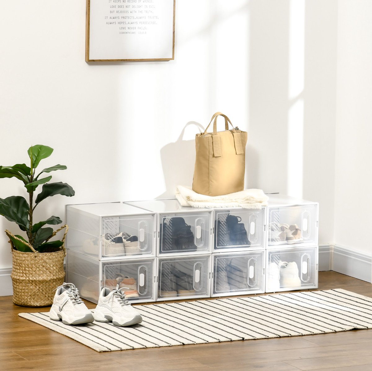 REDOM - Schoenopbergkast - 8 vakken - modulair steeksysteem - magnetische sluiting - ventilatieopeningen - kunststof - transparant - 25 x 35 x 19 cm