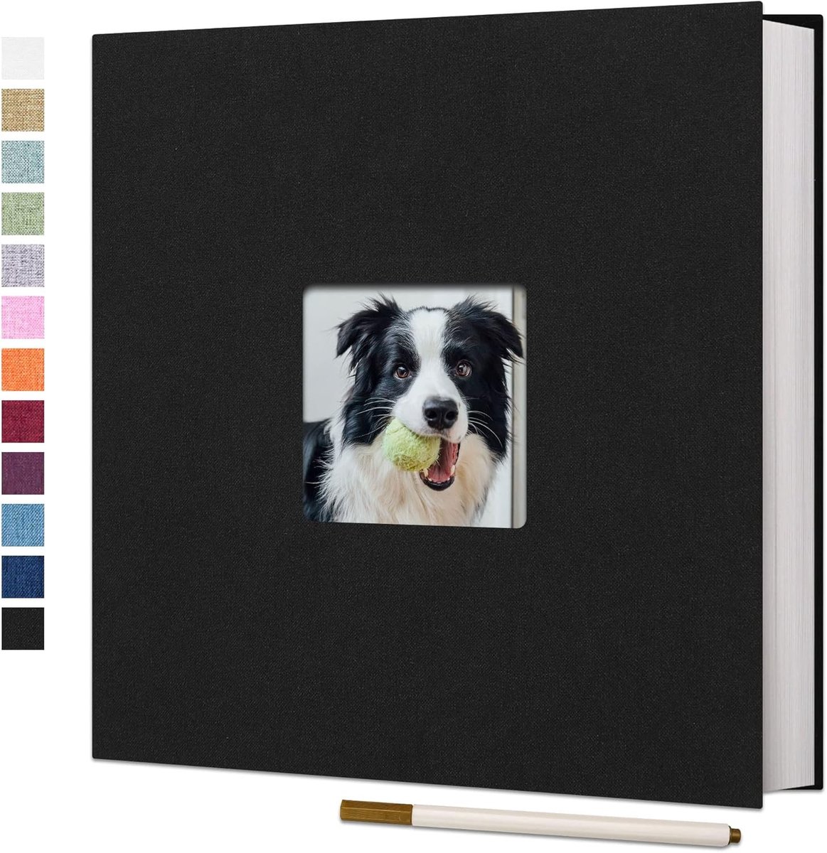 Groot Zelfklevend Fotoalbum met Magnetische Pagina's, 40 Dubbelzijdige Bladzijden, DIY Scrapbook met Stof Hardcover en Metalen Pen, 33 x 32 cm