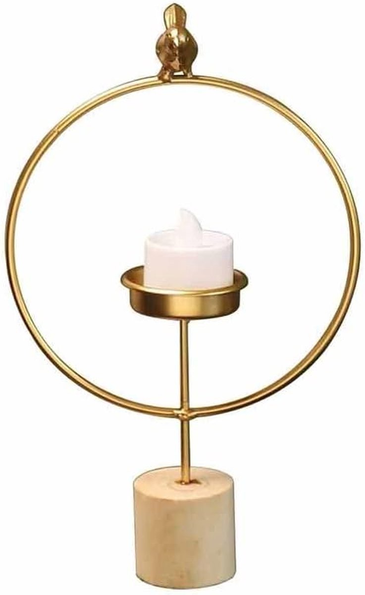 Kandelaar Vogel - Tafeldecoratie Huis - Woonkamer Decoratie - IJzerkunst Houtbasis - 30 cm - Goud