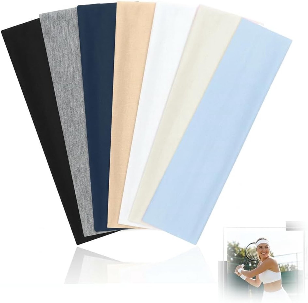 Elastische haarbanden voor dames, 7 stuks, ademend en zacht, ideaal voor yoga, fitness en hardlopen, 20 x 4,5 cm