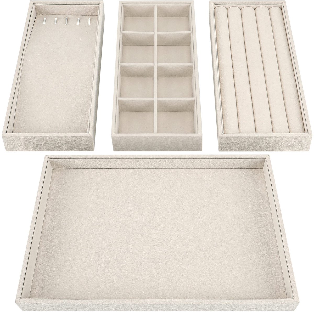 Dailygoody - Sieradenopberger - Organiser voor sieraden - Cream Velour - 4 stuks - Stackable - Geschikt voor vrouwen - 35.3 x 24.1 cm