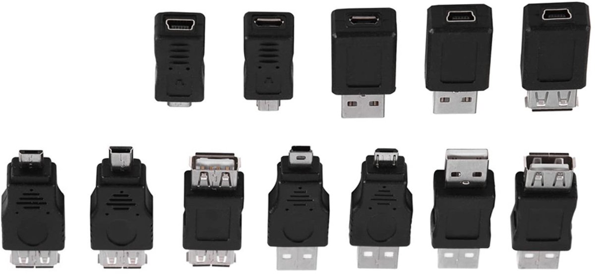 Dailygoody - 12-delige mini-USB-adapter - Snelle USB 2.0-wisselaar - Plug and Play - Zwart - Mini-USB-vrouwelijke converter - Geschikt voor diver
