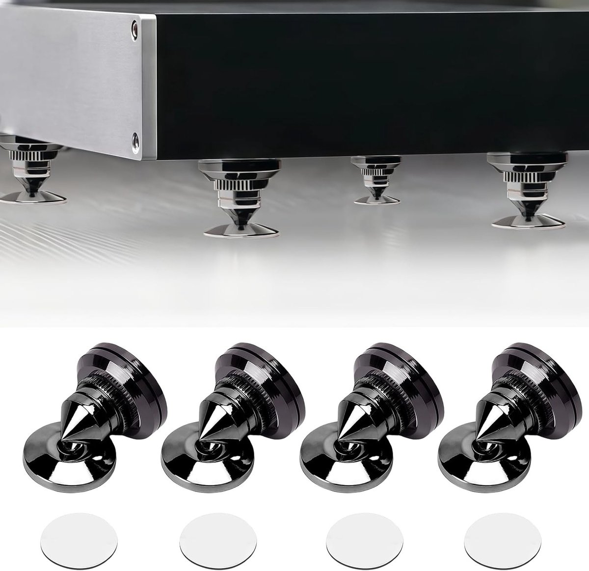 Subwoofer spikes met 8 antislipmatten en 4 basispads voor anti-vibratie luidsprekers, ideaal voor hi-fi audio en geluidskwaliteit