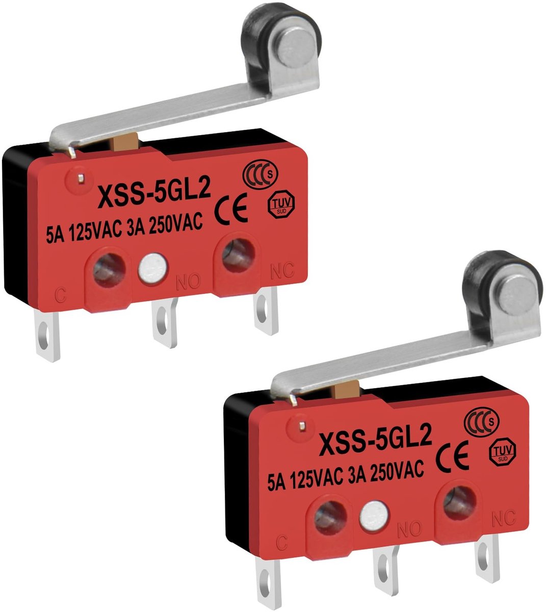 Dailygoody - Mini Micro Switch - Korte roller levers - Rood - 3-pin - Geschikt voor diverse toepassingen - 2 stuks