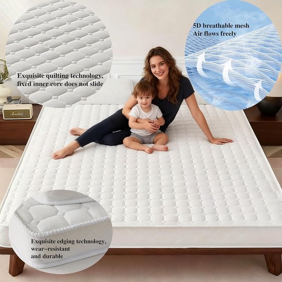 Vloermatras Futon - Japanse Slaapmat - Comfortabel Slapen - Ademend Katoen - 5/8 cm dik - Wit — afbeelding 3
