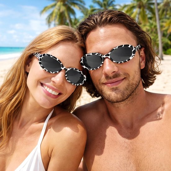 Set van 2 kleine ovale zonnebrillen met koeienpatroon, trendy voor vrouwen, meisjes en kinderen, ideaal voor dagelijks gebruik en feesten, UV-bescherming, modieus en leuk — afbeelding 5