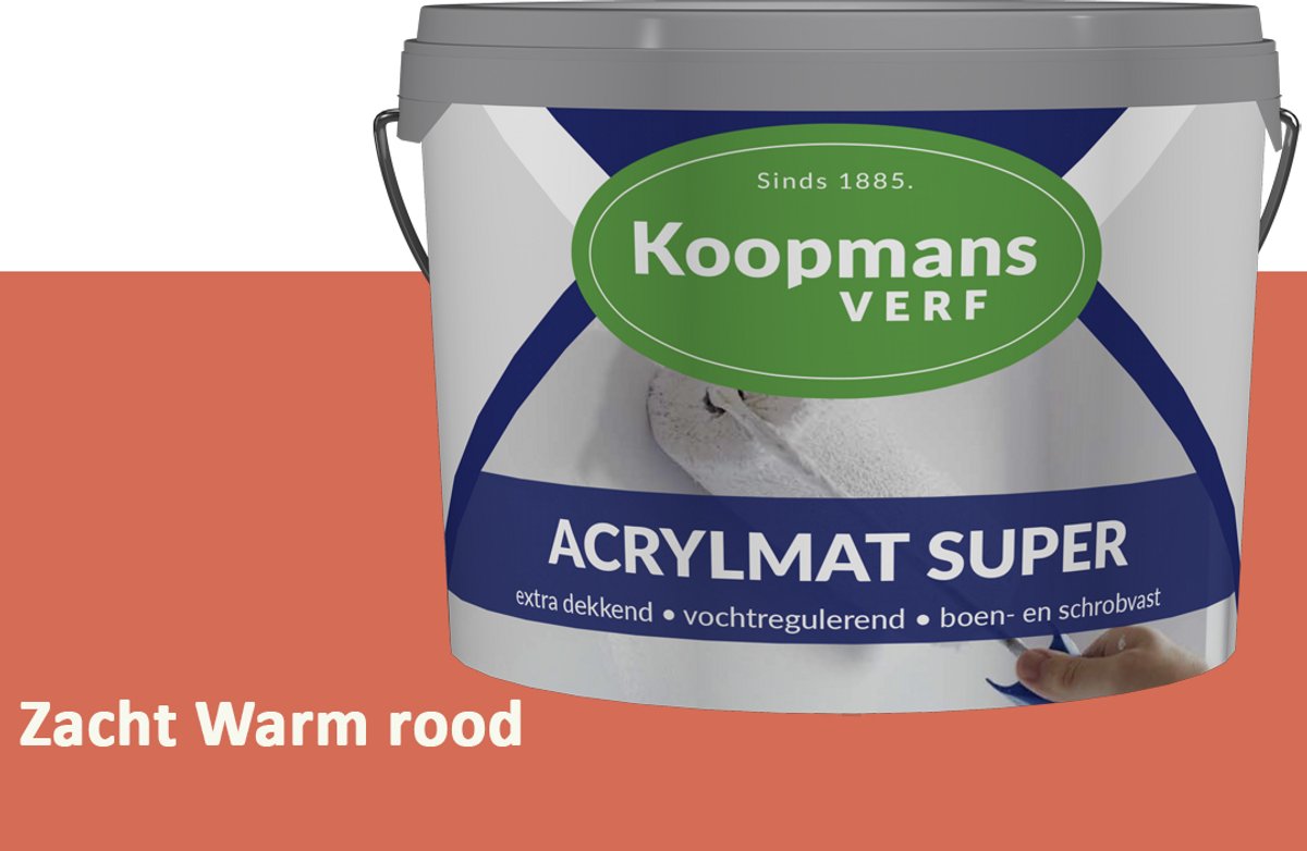 Koopmans Acrylmat Super Matte Muurverf – Professionele Binnenmuurverf en Buitenmuurverf – Reukarm en Afwasbaar – Zacht Warm rood – 2,5 liter