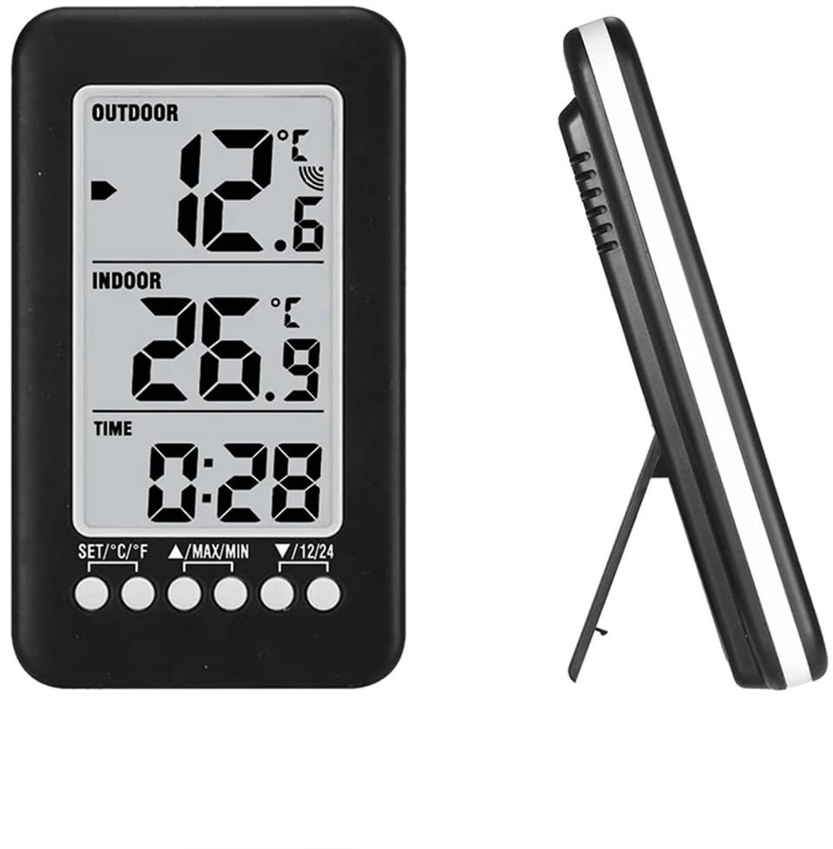 carmdering - Draadloze Weerstation - Draadloze Thermometer Hygrometer - Digitale Temperatuurmeter - Realtime Binnen En Buiten Monitoring - Schakelbaar C En F Scherm - Energiezuinig Met Lange Batterijduur - Ideaal Voor Wooncomfort En Koelruimtes
