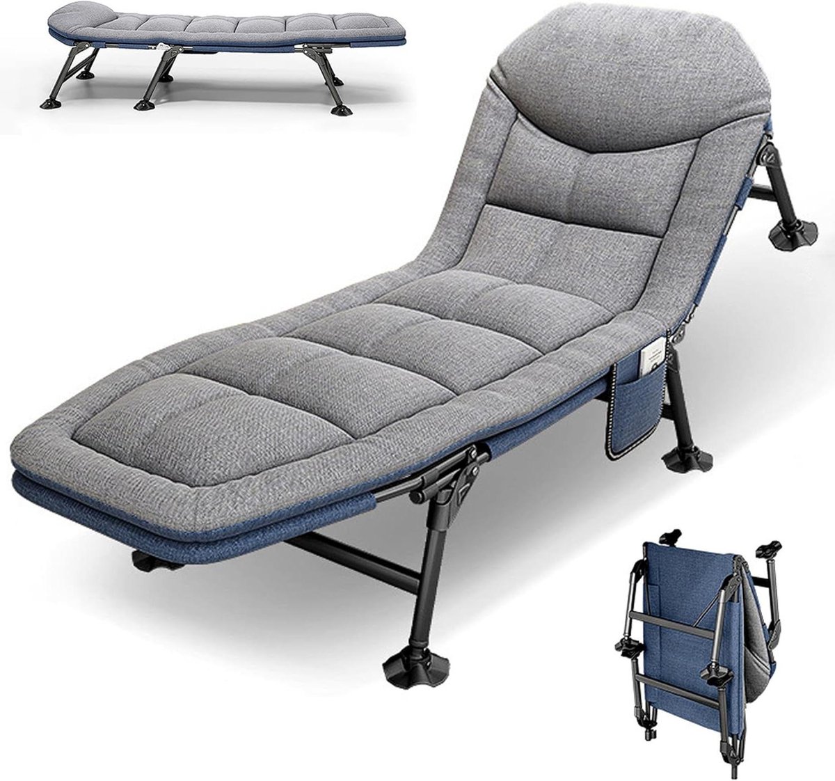Campingbed Opvouwbaar - Veldbed Ligstoel - Outdoor Ontspanning - 6-voudig Verstelbaar - 190 x 65 cm - Grijs