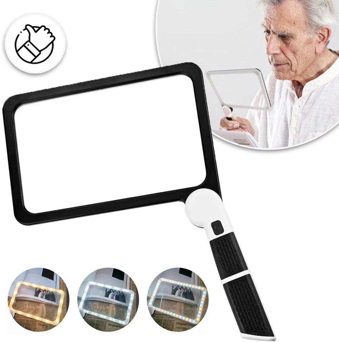5x Vergrootglas Met Verlichting - Lichtgewicht Vergrootglas Voor Het Lezen Van Een Hele Pagina - Groot Vergrootglas Met Verlichting, 48 Ledlampjes En Ontspiegelende Lens - Ideaal Cadeau Voor Senioren Met Maculadegeneratie Of Slechtziendheid