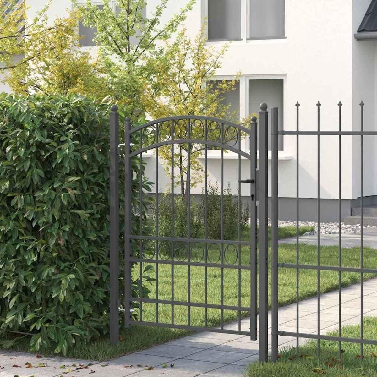 Tuinpoort - Hekwerk Poort - Toegang Afscheiden - Gebogen Design - 104x192 cm - Grijs