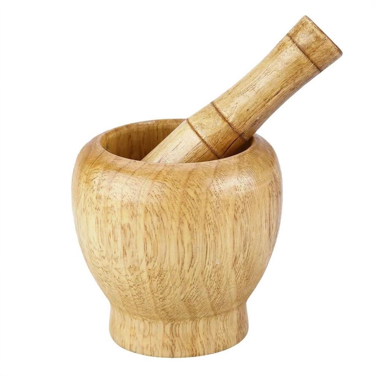 Mortier met stamper - Keuken set - Specerijen malen - Duurzaam hout - 9.5 cm - Bruin