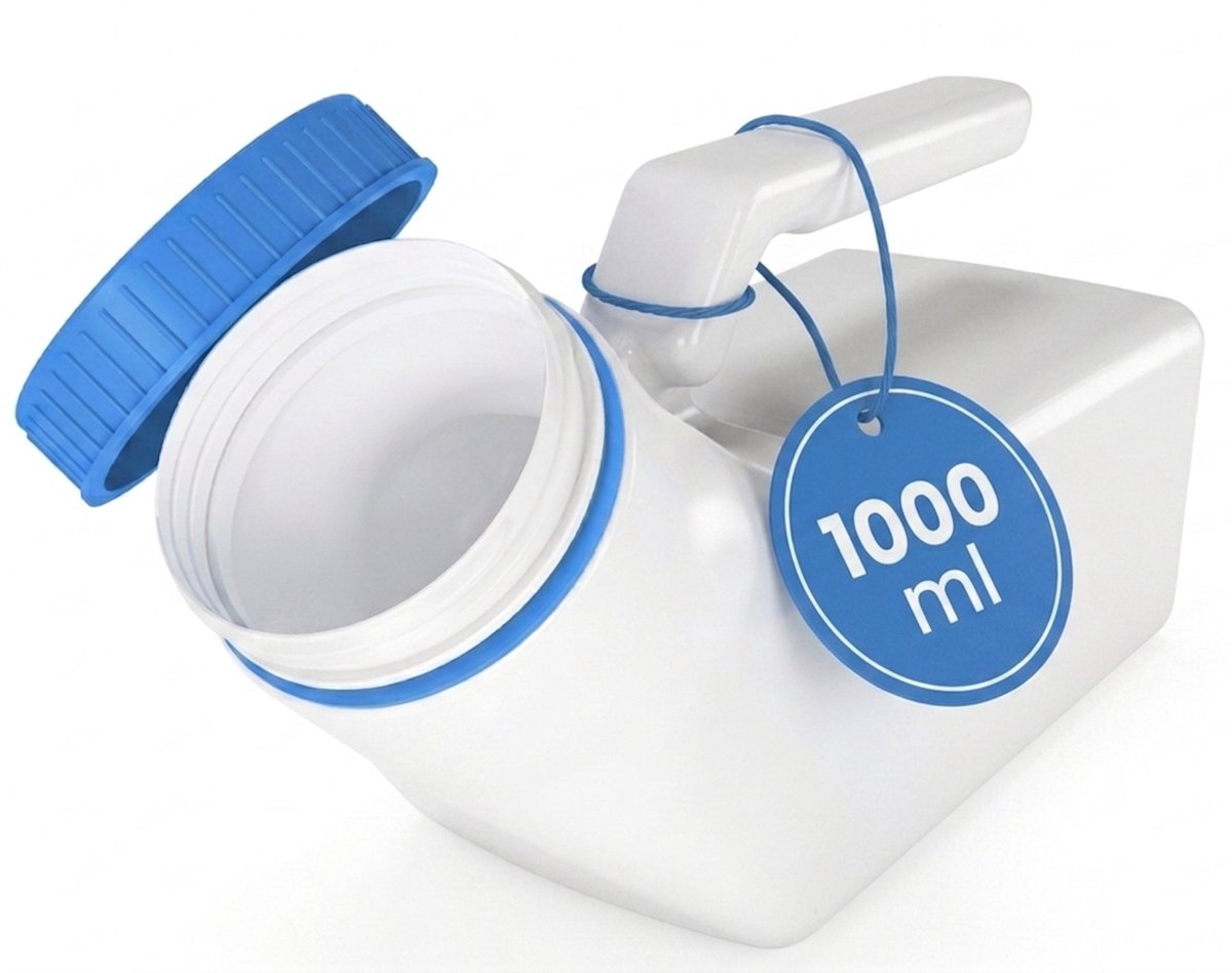 Urinaal voor mannen – lekvrij & geurwerend – met handvat & schroefdop – voor bed, stoel en onderweg - urinefles - plasfles - glow in the dark dop