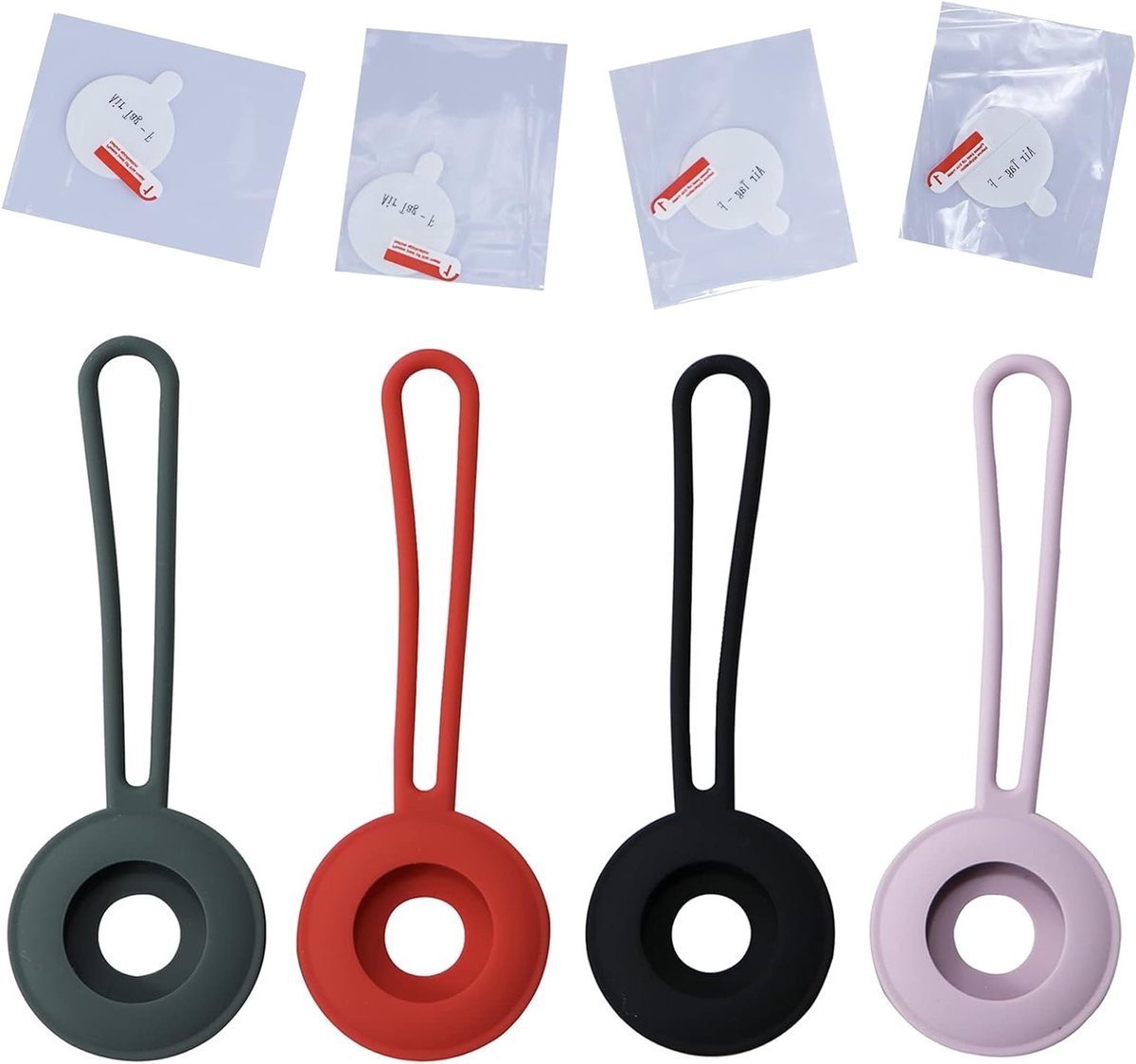 4 Stuks Silicone Hoesje voor AirTag, Dunne en Lichtgewicht Anti-Kras Bescherming, Geschikt voor AirTags 2021 - Zwart/Rood/Roze/Donker Groen