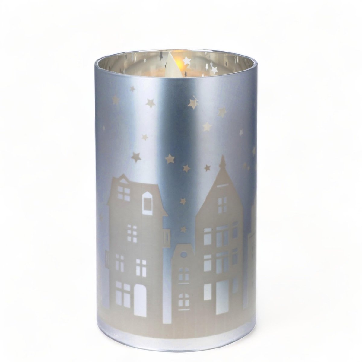 Dailygoody - Led-kaars - Echte was - Creëert een gezellige sfeer - Zilverblauw - Warme vlam - Geschikt voor elke interieurstijl - Ø7,5 x H12,5 cm