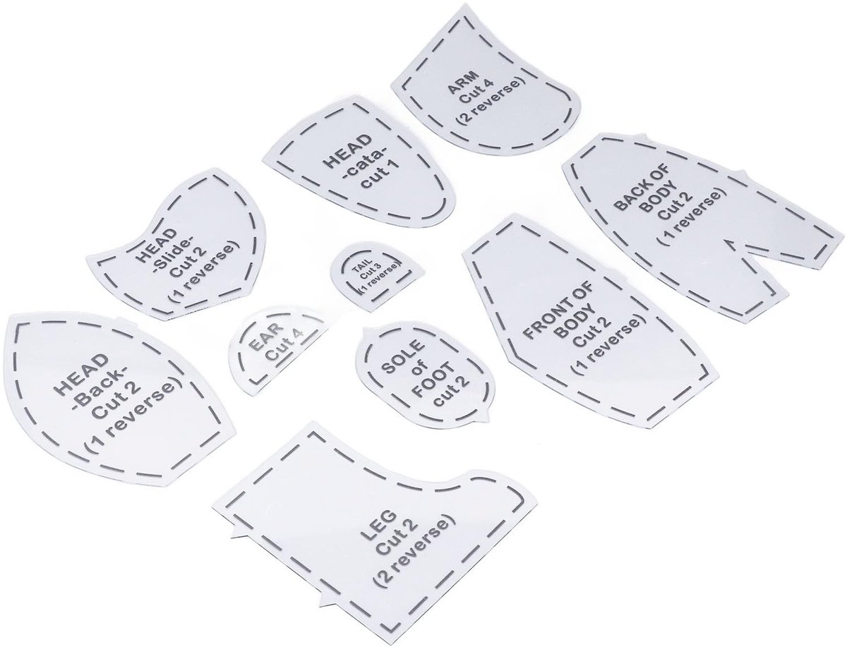 Dailygoody - Gevulde Beer Naaipatroon - DIY Poppen Maken - Herbruikbare Set - 10 Stuks - Educatief Naaisjabloon - Geschikt voor Beginners - 10 Inch