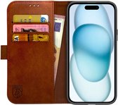 Rosso Element Book Case Wallet Hoesje Geschikt voor Apple iPhone 15 | Portemonnee | 3 Pasjes | Magneetsluiting | Stand Functie | Bruin