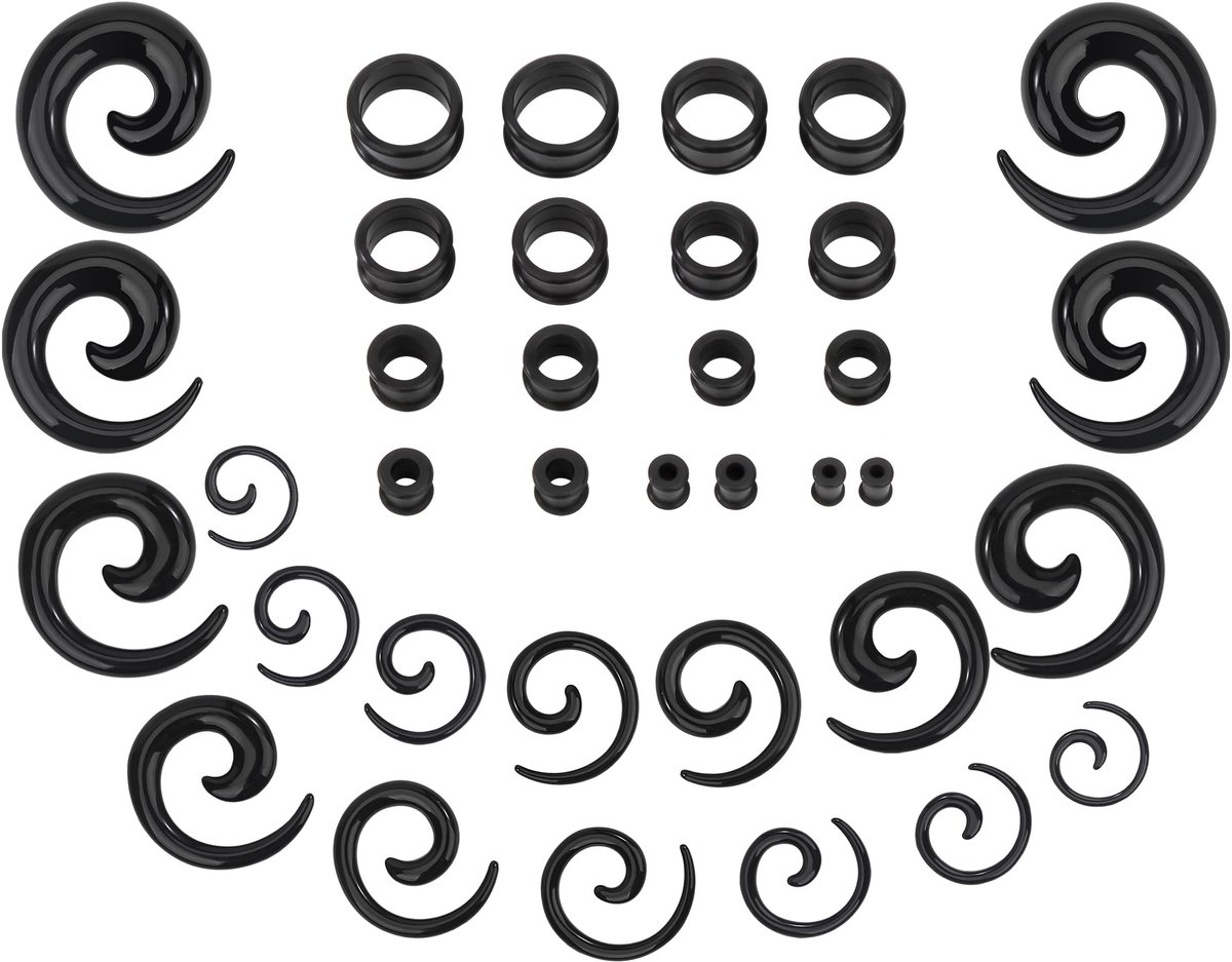 Dailygoody - Ear Gauges Stretching Kit - Ooruitbreiding - 36 Stuks - Zwart - Siliconen Tunnel - Ideaal voor Stretchen van Oorgaatjes - Perfect voor Be..