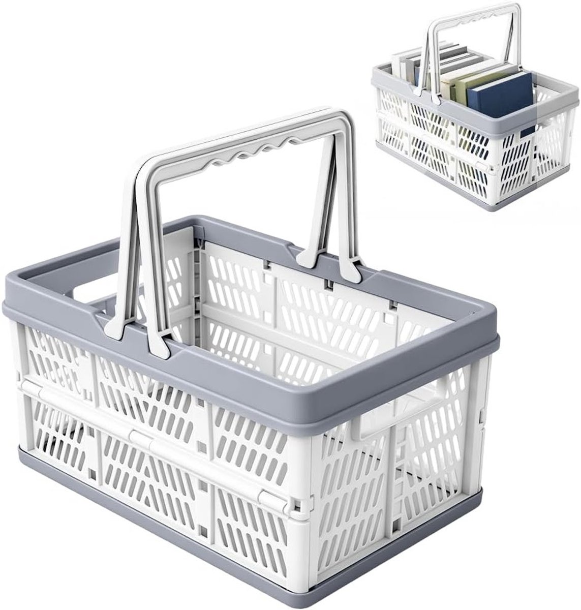 Yuragim Small Foldable Box with Handle, 12 x 8 x 6.5 inches, Folding Basket for Kitchen, Bedroom, Bathroom, Office - ShopVlot