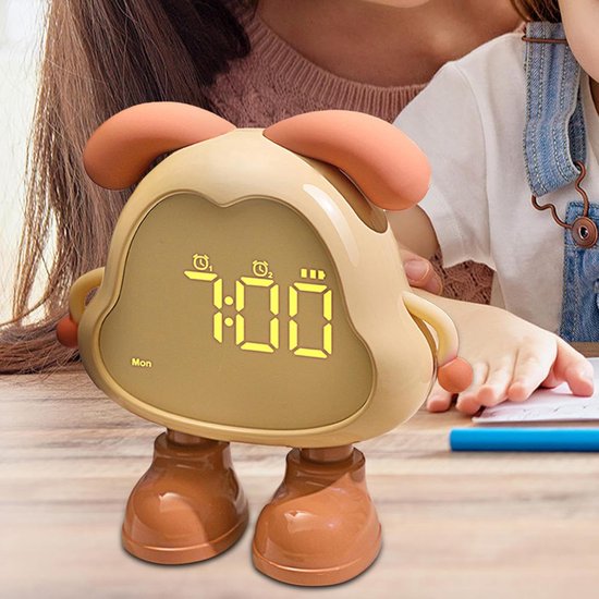 Digitale Kinderwekker - Slaaptrainer Kind - Tijd Leren - Schattig Puppy Ontwerp - 12.5 cm - Geel — afbeelding 3