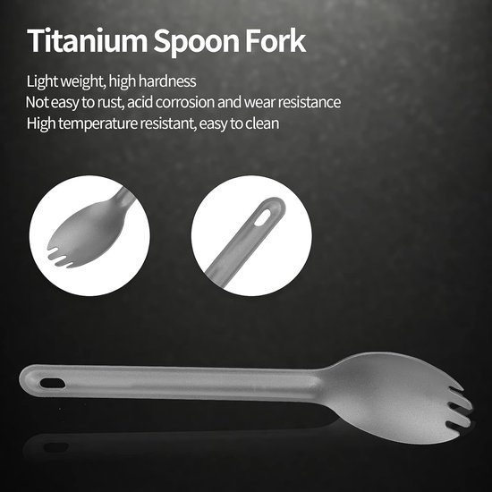 Titanium Spork Lepel - Metalen Bestekset Lichtgewicht - Kamperen Backpacken Reizen - Duurzaam Slijtvast Materiaal - 13 Gram - Gepolijst — afbeelding 2