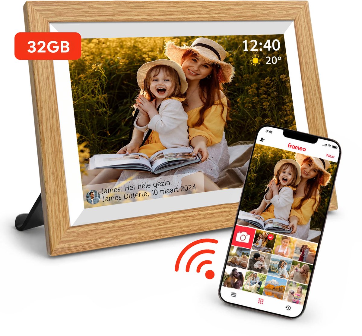 Digitale Fotolijst - 10,1 inch - Frameo App - 32GB - Digitale kalender - WiFi - HD IPS Touchscreen - Fotokader