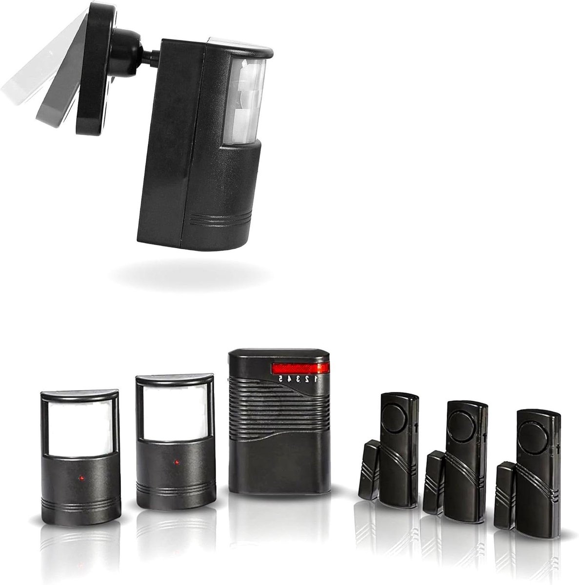 Draadloos Alarmsysteem Set - Inbraakalarm Huis - Veiligheid Thuis - 5 Sensoren Inclusief - 110 dB - Zwart Wit