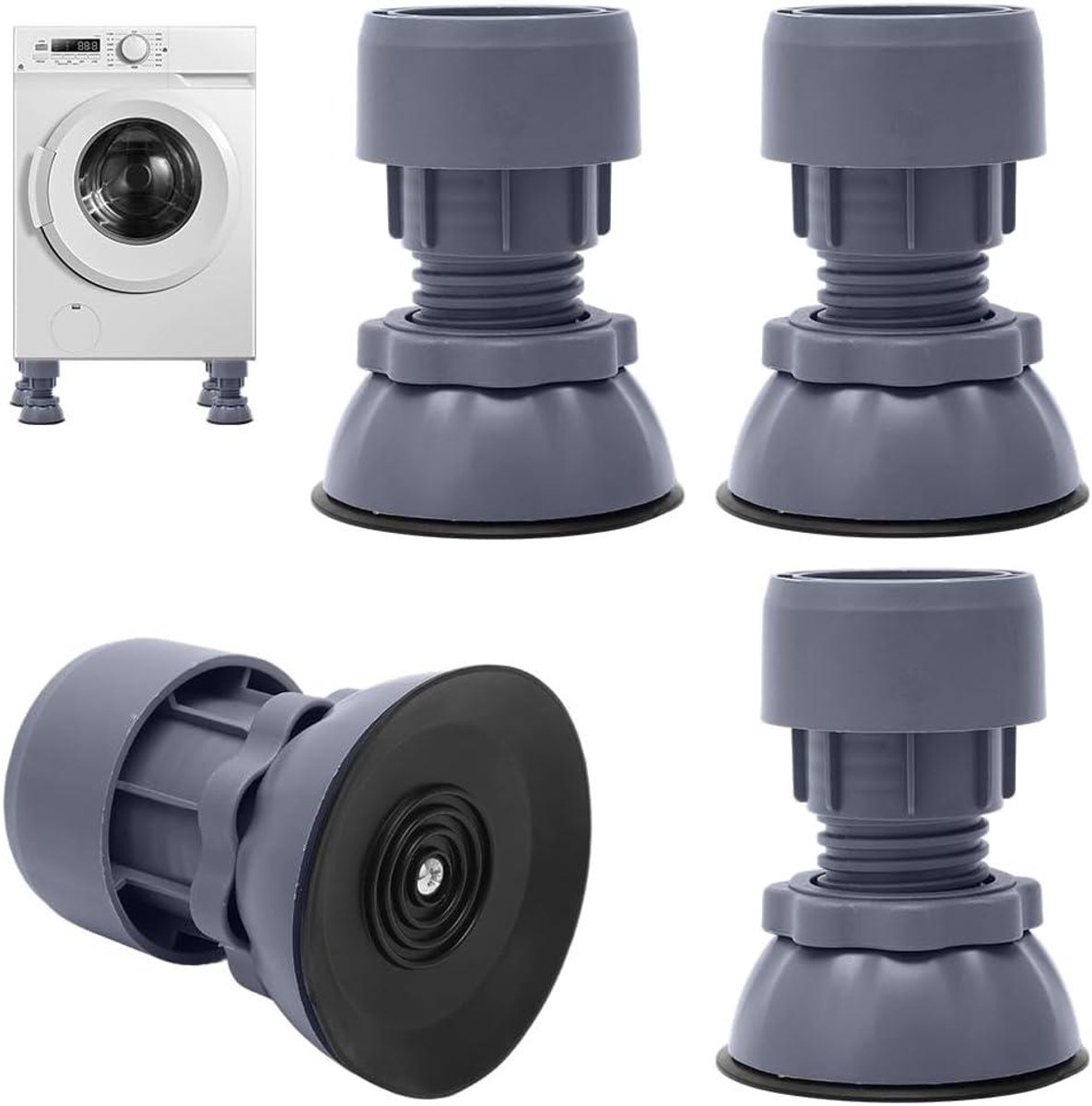 Wasmachine Voetjes - Trillingsdempers Droger - Apparaten Stabiliseren - Universeel Verstelbaar - 4 stuks - Grijs