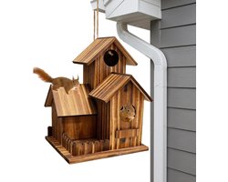 Eekhoorn Voederhuis - Knaagdier Station - Dieren Voeren - Drie Compartimenten - 20 x 16 x 16 cm - Zwart